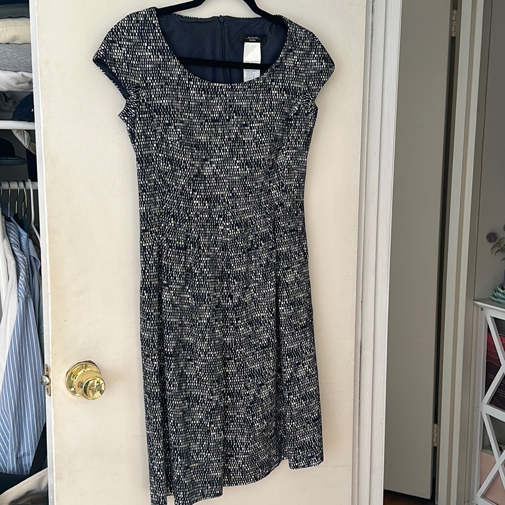 Max Mara Navy & White Mid-Length Dress